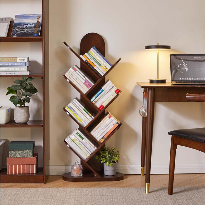 에코소라노 7단원목 북타워 스탠딩 책선반 스탠딩 책꽂이 스탠드 선반장 우드 타워형 책선반 원목 책장 틈새, 7단, 월넛RF-JZ9089