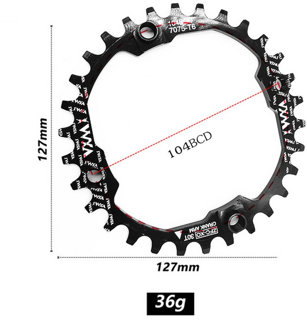 VXM 104BCD MTB 52T 자전거 크랭크 30T 체인 파트 포지티브 사이클링 스타 타원형 네거티브 라이트 세트 라운드 스프로킷, ROUND 30T Black, 1개