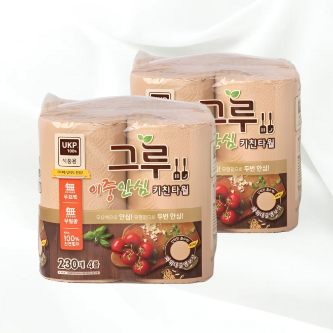 삼정펄프 그루 무표백 키친타올 230매 4롤 2개