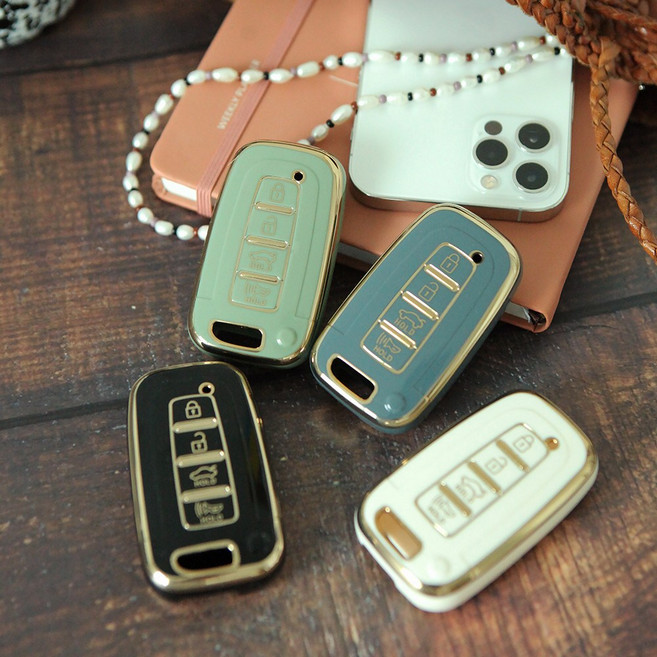 오닉스 TPU 현대 자동차 스마트 키케이스 아반떼MD 더뉴그랜저 소나타DN8 싼타페FE 스타리아 투싼NX 팰리세이드 아이오닉 키커버 + 키링 세트, 키케이스+넘버링+큐빅링(골드), 6. 현대-A07, 올리브그린