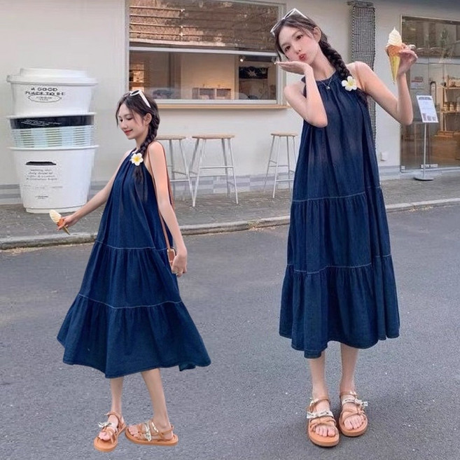 【梨卡】隔日到貨 女裝 洋裝 長裙 連身長裙 無袖掛脖 背心長裙 設計感長裙 寬鬆顯瘦 度假長裙HZ060, 如圖色