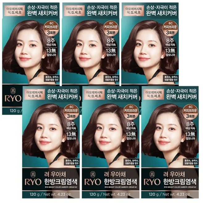 려 우아채 한방크림염색, 6C 커피브라운, 6개