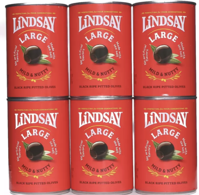 LINDSAY 린드세이 라지 블랙올리브 418g+캐릭터볼펜증정_코스트코 린지 블랙 올리브 통조림 캔, 418g, 6개