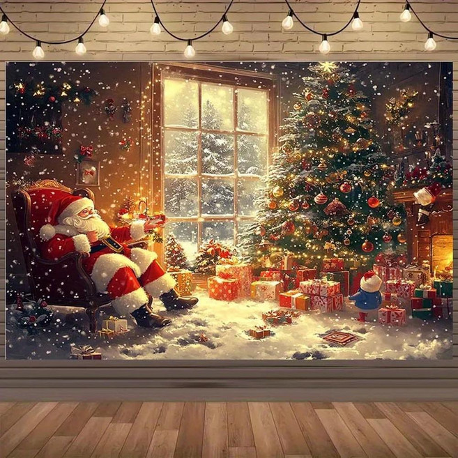 휴일 산타클로스와 크리스마스 트리 배경 아늑한 벽난로 장면 장식, 01 400X210, 색상: 1. 멀티 / 크기: B. 400X210