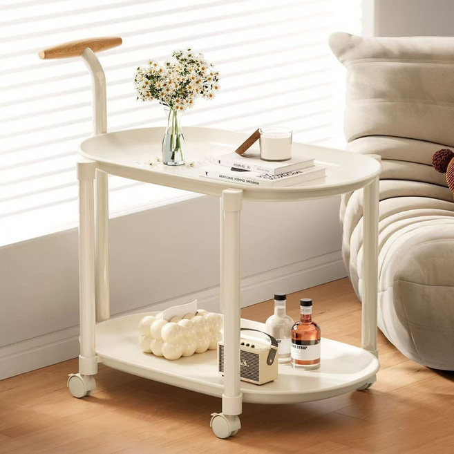 WASSUP 이동식테이블 거실 쇼파 티테이블 수납 사이드테이블 미니테이블, 2층, 크림화이트