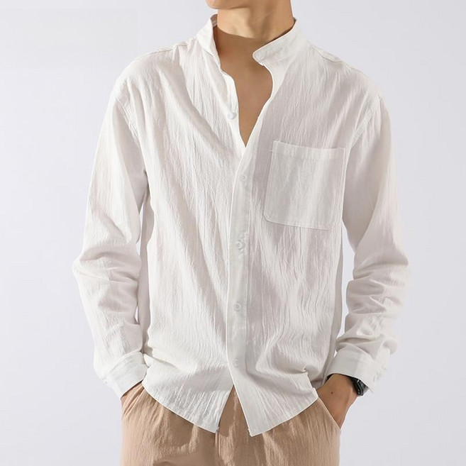 해피유통 남성 긴팔 면마 셔츠 가을 차이나 셔츠 루즈핏 남성 코트 면마 캐주얼 상의 BJJ001