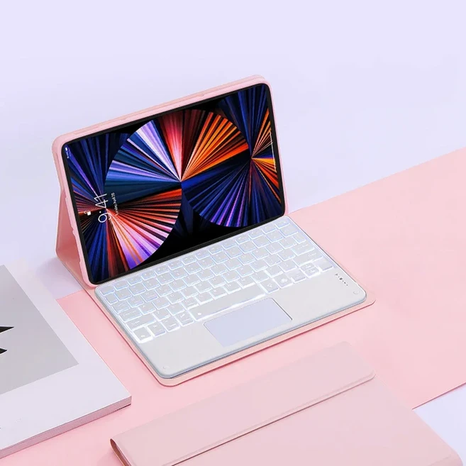 Lenovo Idea Tab Pro 케이스 TB373FU 키보드 Xiaoxin Pad 12.7 2025 커버 용 백라이트 터치 패드 Teclado F, 02 German(QWERTZ), 01 pink