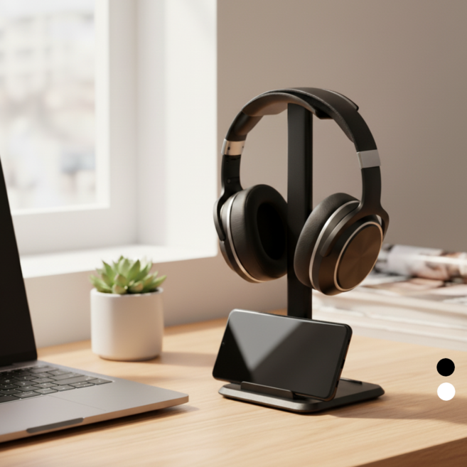 홈투유 헤드폰 스탠드 핸드폰겸용 거치대, 블랙