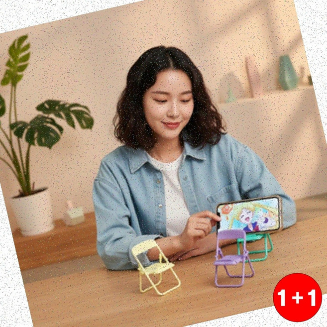 파스텔소품 소품 파스텔 미니 체어 스마트폰 거치대 탁상용 데스크테리어 파스텔의자(1+1옵션 주문수량의 2배수량 배송), 1파스텔미니의자-민트