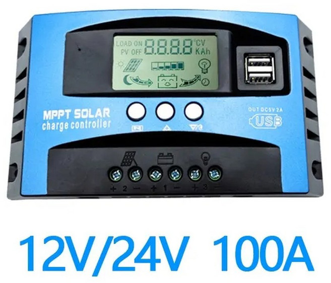 충전컨트롤러 LCD 30A 12V 컨트롤러 방전 USB 50A 80A 충전 솔라 디스플레이 듀얼 MPPT 24V 100A 자동, 1개