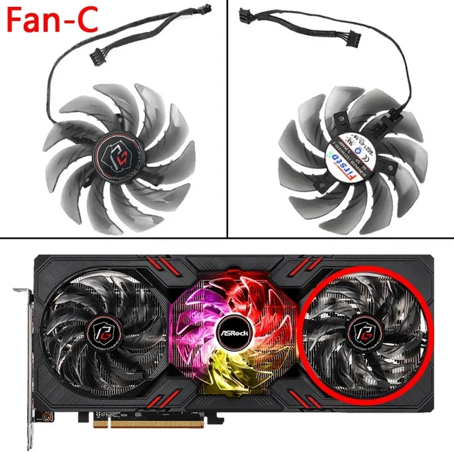 Asrock AMD Radeon RX 6600XT 팬텀 게임용 그래픽 비디오 카드 냉각 새 87MM 쿨러 교체, 04 Fan - C