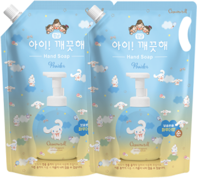 아이깨끗해 시나모롤 핸드워시 파우더향 리필, 1.8L, 2개