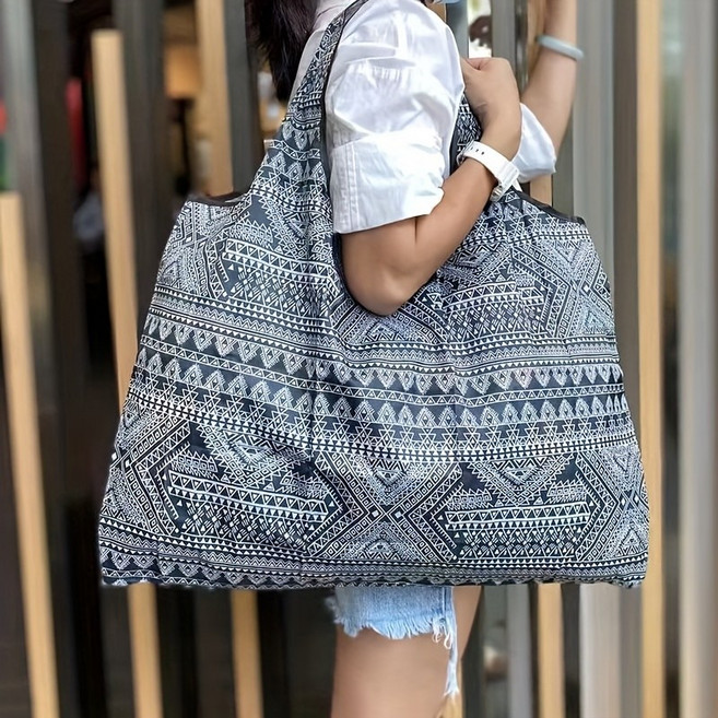 다용도 가볍고 튼튼한 생활방수 접이식 대용량 쇼핑백, 1개, 블랙앤화이트