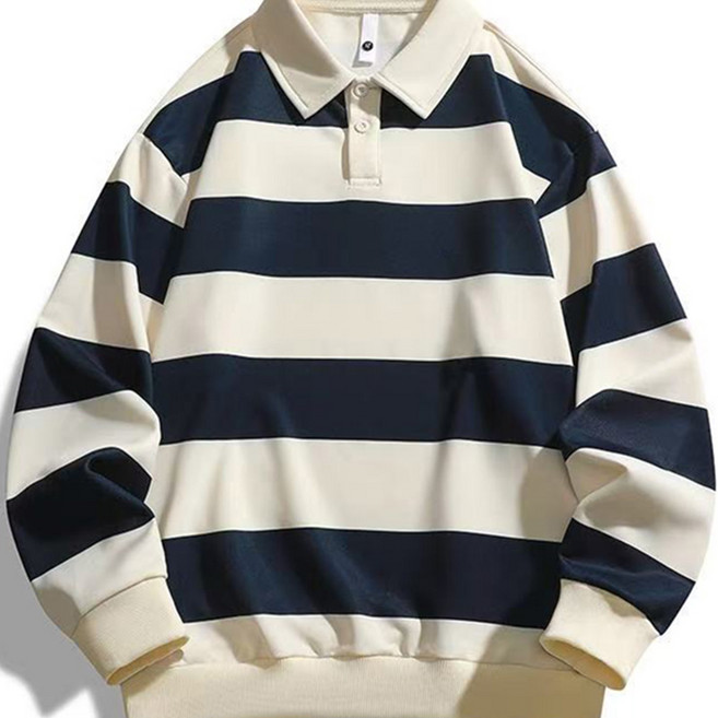춘추 시즌 신상품 라펠 후드티 오버핏 스트라이프 헤비웨이트 패턴 헤비웨이트 무드업 남성용 라펠 긴팔 무드업 티셔츠 3컬러