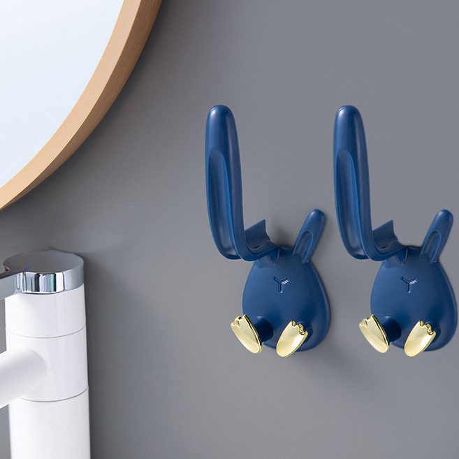 귀여운 무타공 토끼 칫솔 컵 걸이 거치대 양치 꽂이 홀더, 2개, 블루