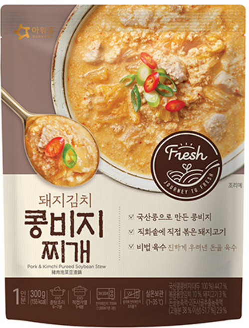 아워홈 돼지김치 콩비지찌개, 300g, 3개