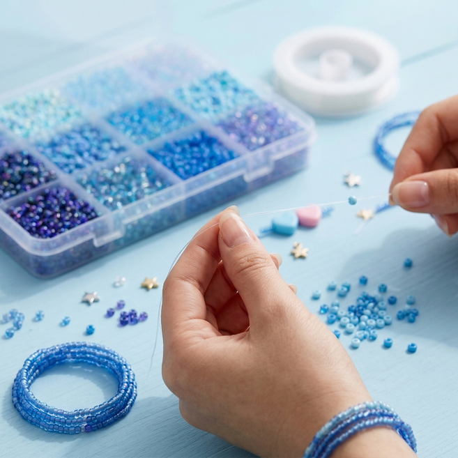 뮤네플 실패없는 조합 비즈 공예 반지 팔찌 만들기세트, 1개, 블루