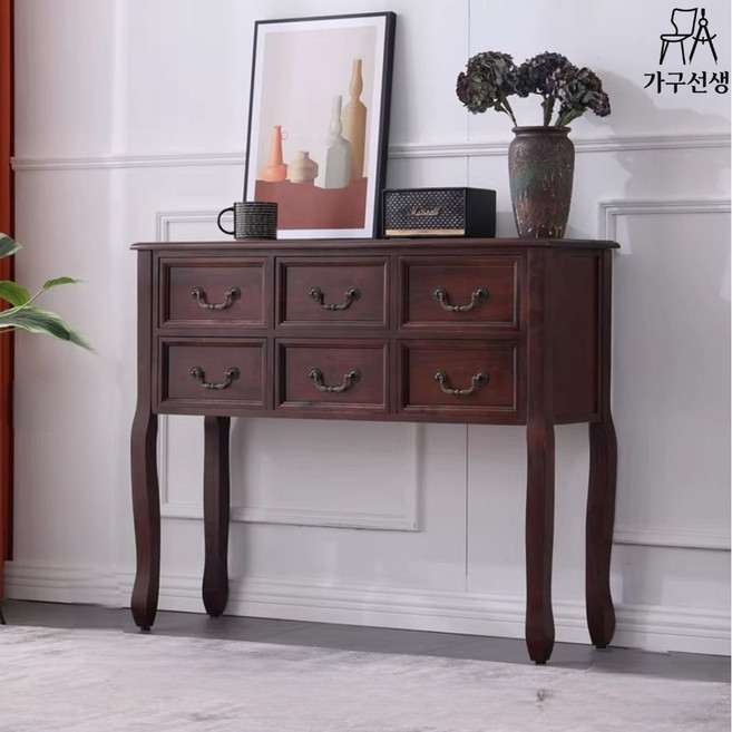 가구선생 엔틱콘솔 원목 서랍장 장식장 화장대 수납장 현관 복도 거실 엔틱 콘솔, 소형(80cm)/월넛색