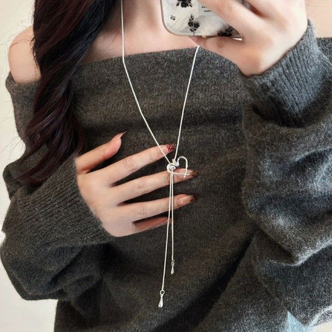 하트 펜던트 롱 체인 목걸이 티타늄 여성 패션 주얼리