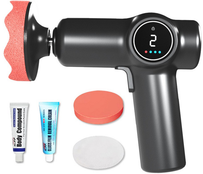 APEXSO 자동차 무선 광택기 소형 듀얼 폴리셔 세트 충전왁싱기 유막제거 광택복원 핸드그라인더 코팅, 블랙