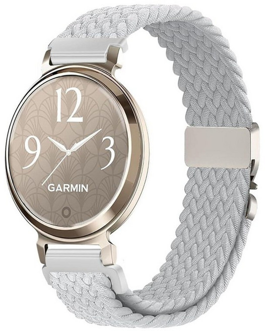 Issinlky Garmin Lily 2와 호환되는 나일론 브레이드 밴드 여성용 14MM 교체용 탄성 스트랩 140417, White Pearl