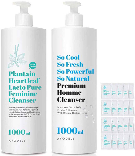 아요델 질경초 여성청결제 1 000ml + 쏘쿨쏘프레쉬 남성청결제 1000ml +여행용파우치 5ml x 20개 총22개 세트, 2.12kg, 1개