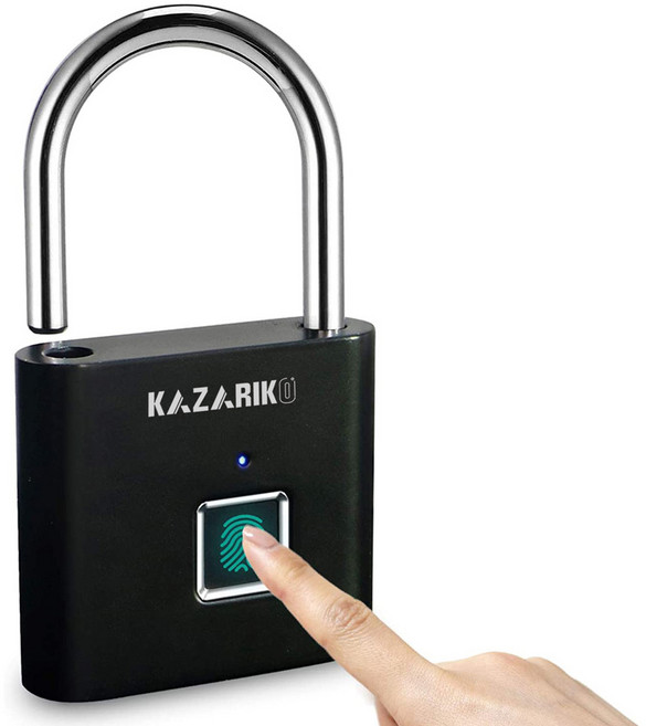 카자리코 지문 인식 자물쇠 여행 사물함 열쇠 도어 문 잠금장치 핸디락 자전거 도난방지 방수 C-Type 충전, 블랙, 1개