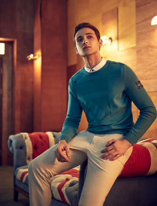 [닥스골프] 남성 그린 시즌패턴 라운드넥 니트 DGSW2C602E3