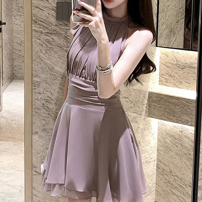 글램디브 샤르링 리본 미니 홀터넥원피스 AH0118