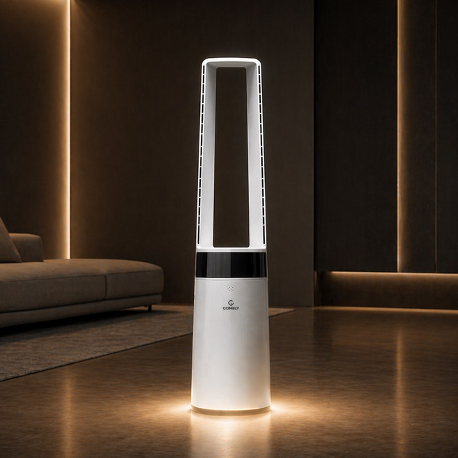 트레톤 날개없는 선풍기 공기청정 타워형 리모컨 무드등 가정용 업소용 선풍기, 퓨어화이트