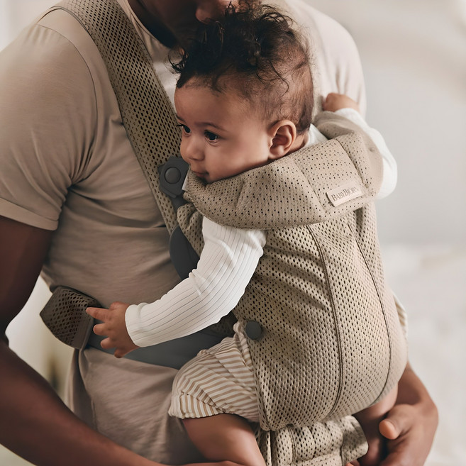 베이비뵨 미니 3D 메쉬 캐리어 아기띠, 그레이베이지