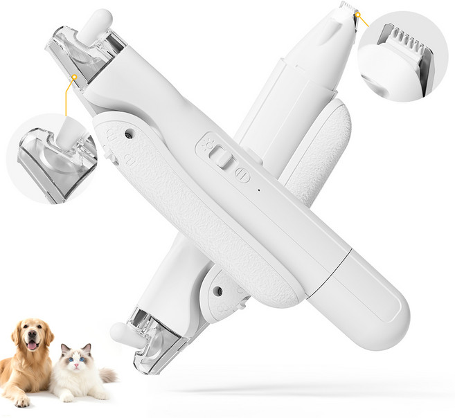 Gaayou 반려동물 2in1 LED 이발기+발톱깎이 강아지 고양이 전용 발바닥/엉덩이등 민감 부위 털정리 세라믹 날 애견 바리깡 저소음 안전 저자극, 1개, 화이트