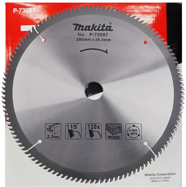 마끼다공식대리점 255mm 목재용 원형톱날 나무 목공 그라인더날 120날 2.3T 팁쏘 P-73097