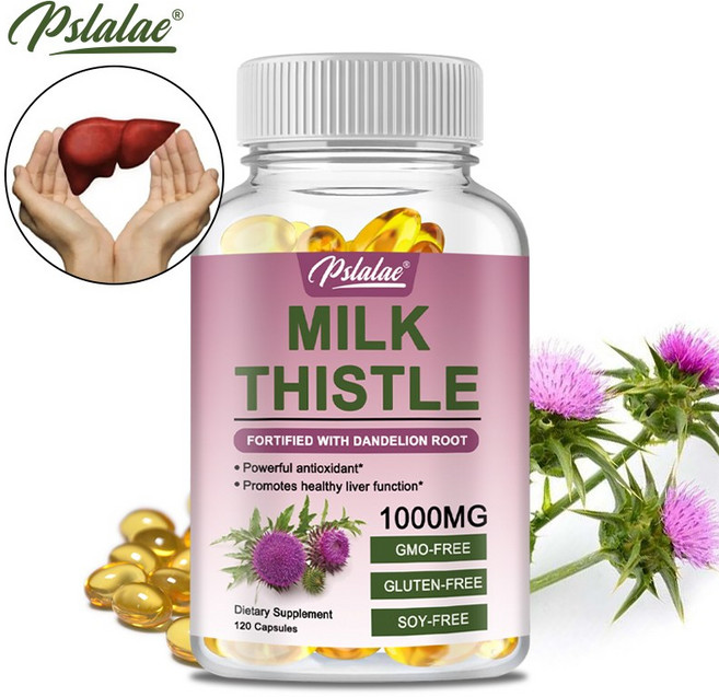 밀크씨슬 캡슐 1000mg 실리마린 마리아눔 민들레 뿌리 함유: 간 건강 보호 심혈관계 보호 글루타티온 생성 촉진 항산화 및 해독 작용, 2개, 120정