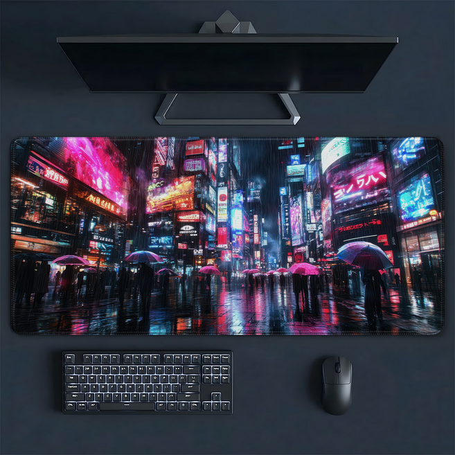 Crit Gaming 고해상도 일러스트 게이밍 장패드 데스크매트, 사이버펑크