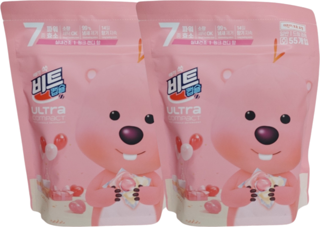 비트 잔망루피 울트라 콤팩트 캡슐세제 핑크캔디향, 55개입, 2개