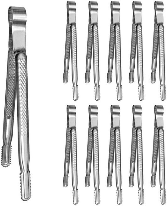 국산 다이아 엠보싱(논슬립) 스텐 악어집게 30cm 왕대, 10개, 실버
