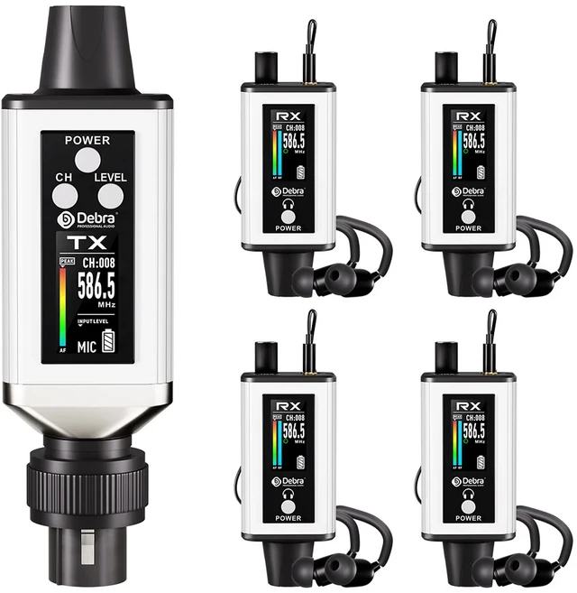 Debra Audio UHF IEM EMX-1 무선 모니터링 시스템 휴대용 충전식 16개의 조정 가능한 주파수의 화면 표시, 04 With 4 Receivers