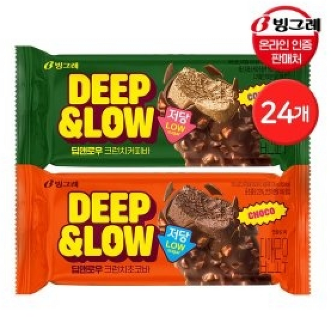 빙그레 딥앤로우 크런치초코바 + 크런치커피바, 12개, 90ml