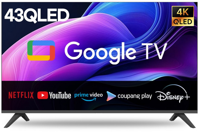 티브이지 43인치 QLED UHD 스마트TV 베젤리스 최신형 고화질 1등급티비, 고객직접설치, 스탠드형, 43QLED (블랙)