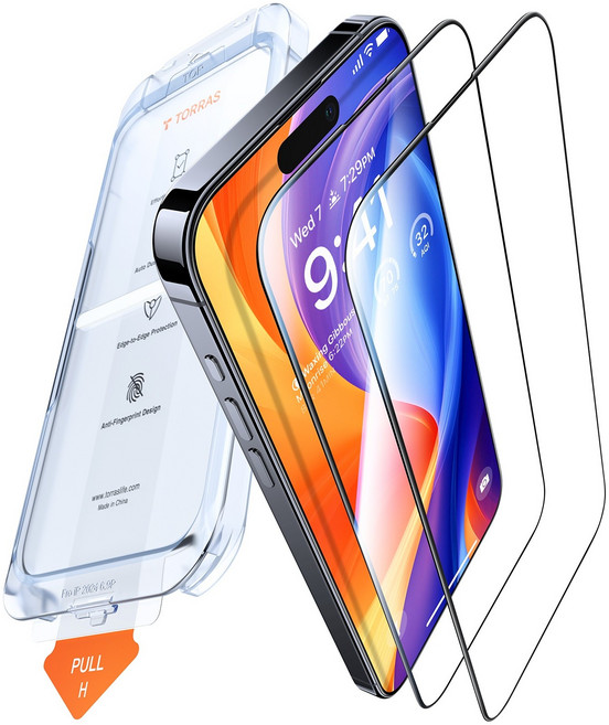 토라스 GlassGo 9H+ 풀커버 강화유리 고화질 휴대폰 액정보호필름 2p (부착도구 포함)