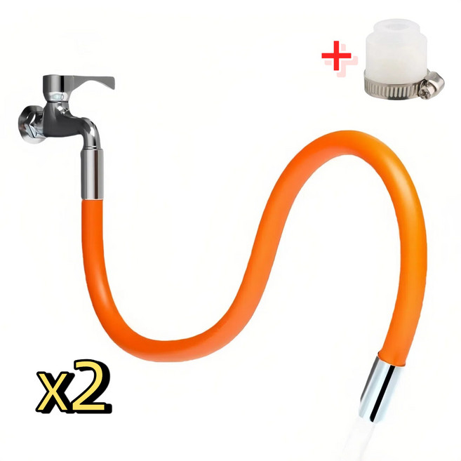 자유조절 연장 회전 와이어 수도꼭지 50cm 연결 호스 오렌지, 2개