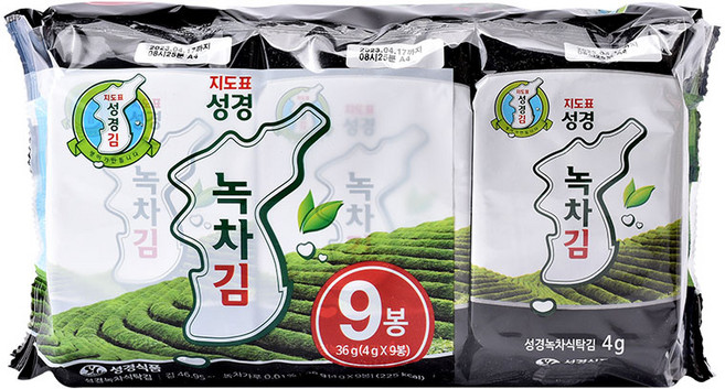 지도표 성경김 녹차 식탁김 재래 조미 도시락 맛있는 김 9개입 1개
