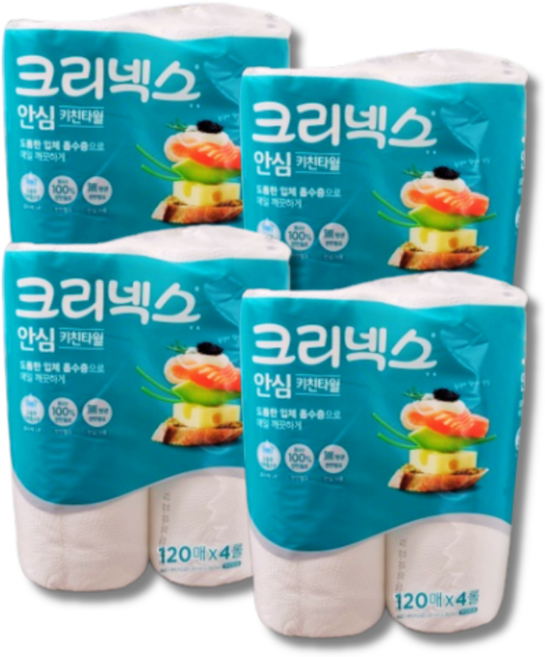 크리넥스 안심클래식 키친타올 120매 4롤4팩, 4롤, 4세트