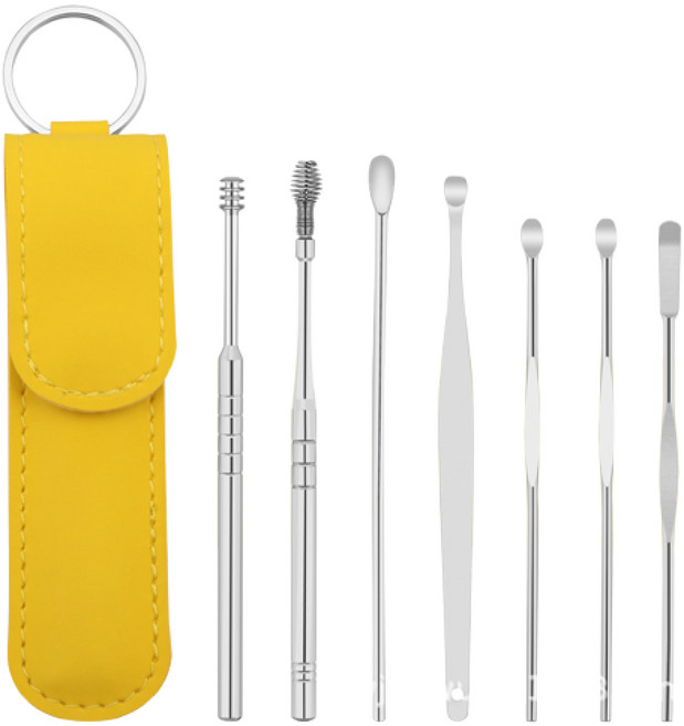 네이처리브 휴대용 스테인리스 귀이게 도구 7종 + 파우치 세트 Yellow, 1