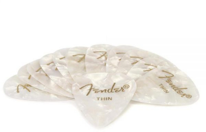 Fender 프리미엄 셀룰로이드 기타 피크 351 모양 액세서리 블랙 모토 미디엄 12팩_147157, Thin, White Moto_147157