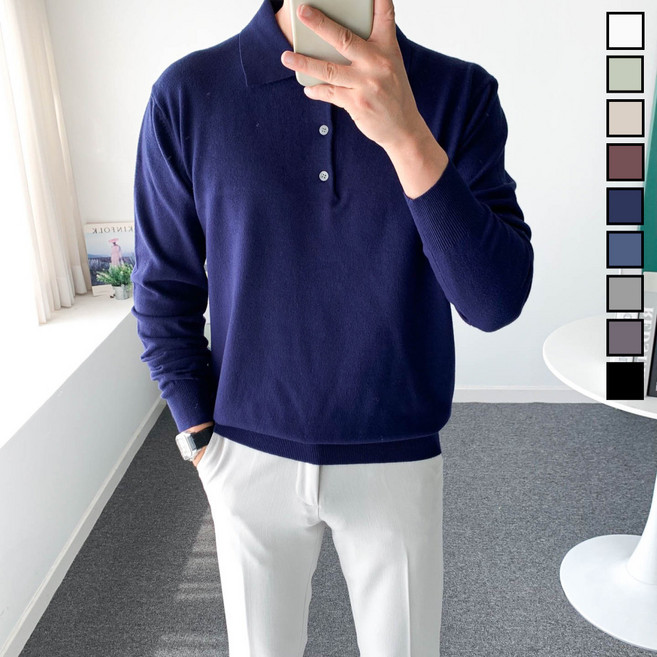 놈시크 남자 카라 니트 부드러운 캐시미어 스판 스웨터