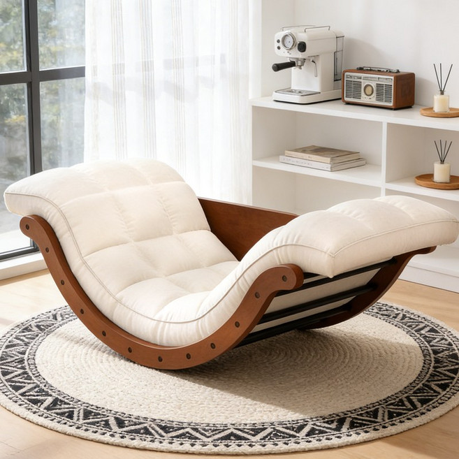 흔들의자 리클라이너 1인용 소파 눕는 안락의자 휴식 의자 가정용 낮잠 의자, 1개, 화이트앤 브라운