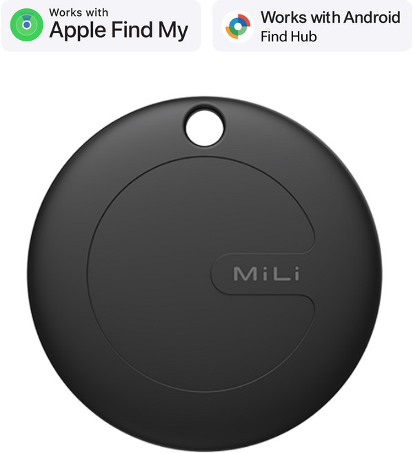 MiLi 미태그 위치추적기 애플 안드로이드 겸용 에어태그 스마트태그 미아 도난 분실방지, 1개, 키링 x 블랙