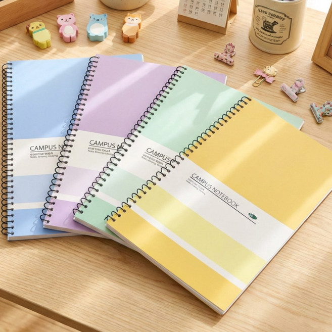 감성팬시 무지 연습장 50매 4종 세트 고급 백상지 80g 노트 스프링 노트 공책 종합장 드로잉 오답노트 수학노트 필사 스프링연습장 무선노트, 4개, 혼합색상